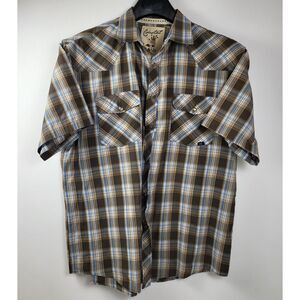 Coastal Mens Collared‎ Casual Shirt Size XXLarge Snap Brown Short Sleeve